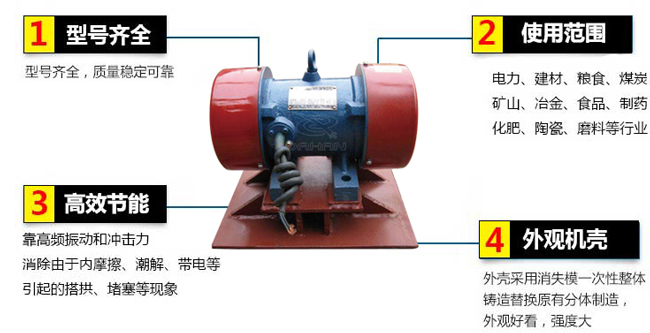 lzf倉壁振動器：1，型號齊全：型號齊全，質(zhì)量穩(wěn)定可靠。2，適用范圍：電力，建材，糧食，煤炭，礦山，冶金，食品，制藥，化肥，陶瓷，磨料等行業(yè)。3，高效：靠高頻振動和沖擊力消除由于內(nèi)摩擦，潮解，帶電等引起的塔供，堵塞等現(xiàn)象。4，外觀機(jī)殼：外殼采用消失模一次性整體鑄造替換原有分體制造，外觀好看，強(qiáng)度大。