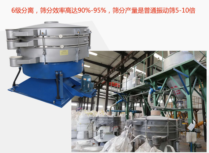 搖擺篩采用6級分離，篩分效率高達(dá)90%-95%，篩分產(chǎn)量是普通振動篩5-10倍