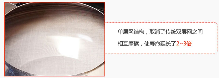 單層網(wǎng)結(jié)構(gòu)，取消了傳統(tǒng)雙層網(wǎng)之間相互摩擦，使壽命延長了2~3倍