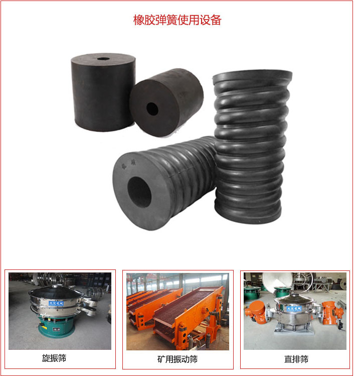 橡膠彈簧適用設(shè)備：旋振篩，礦用振動篩，直排篩等