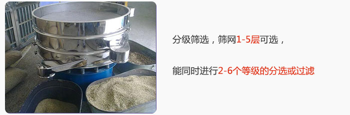 分級篩選，可篩1至5層篩網(wǎng)，能同時進(jìn)行2至6個等級的分選或過濾