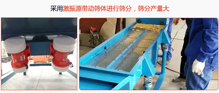 采用激振源帶動篩體進行篩分，篩分產(chǎn)量大。
