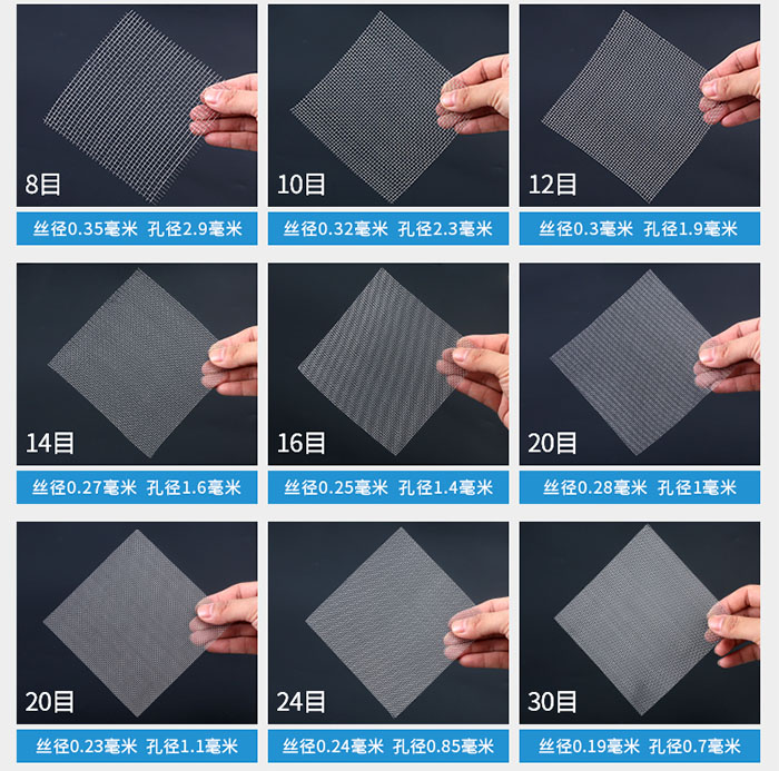 8目-30目金屬絲編織網(wǎng)對(duì)應(yīng)的絲徑，孔徑圖片展示
