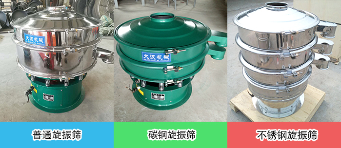 醫(yī)藥振動篩常見材質(zhì)展示：碳鋼＋不銹鋼，不銹鋼，碳鋼等材質(zhì)展示