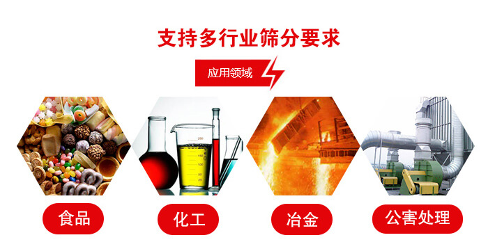 旋振篩適用的行業(yè)：食品行業(yè)，化工行業(yè)，冶金行業(yè)，公害處理等。