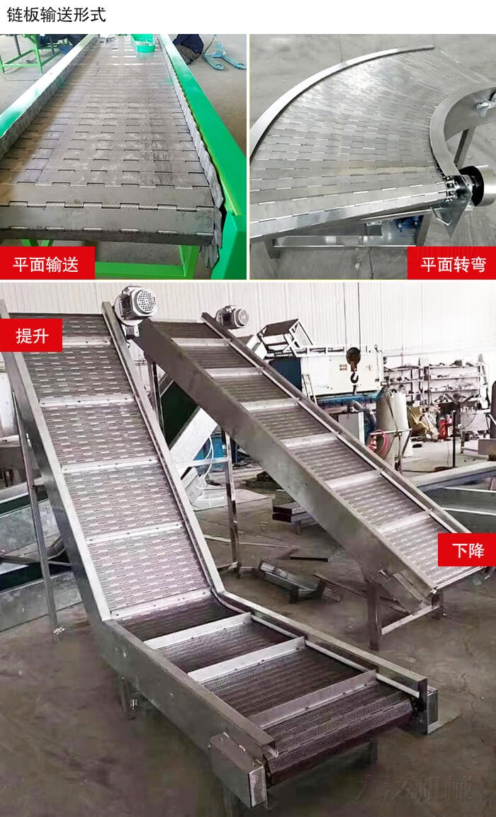 鏈板輸送機(jī)平面輸送，平面拐彎，提升等運(yùn)行現(xiàn)場(chǎng)圖片