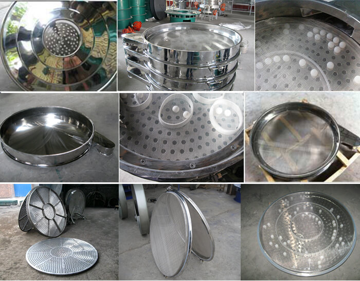 食品振動(dòng)篩細(xì)節(jié)展示：防塵蓋，篩框，網(wǎng)架，底框等。